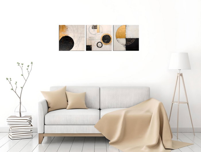 Wallity FAH14 Pintura Decorativa en Lienzo de 3 Piezas, Dorado y Negro